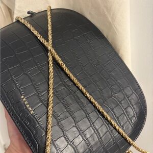 Sezane Victor Black Croc-Embossed Crossbody Bag